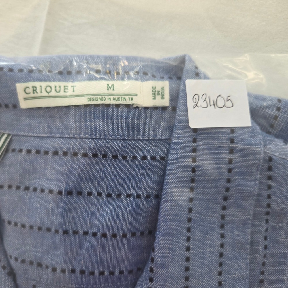 Criquet Button Up Shirt Mens M Blue Linen Blend Dot Stripe Coastal Preppy Modern - Picture 12 of 12